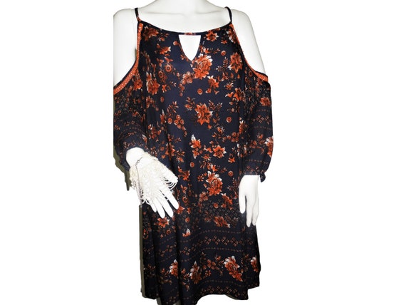 Dress Floral A-line boho tunic navy blue - image 1