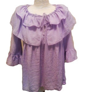 Blouse MEDIUM Ruffled Collar Lavender color Top Shirt half sleeve