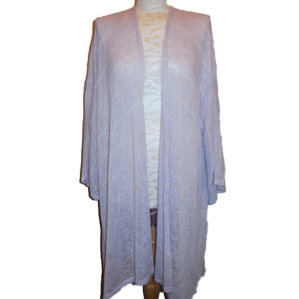 Long Cardigan Sweater Knit Light-Weight lavender stripe duster coat