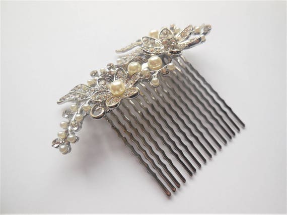 Hair Comb Rhinestones White Pearl hair accessorie… - image 4