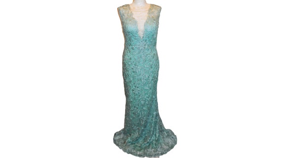 Maxi Dress Lace SMALL Mint Green Formal Gown Long - image 1
