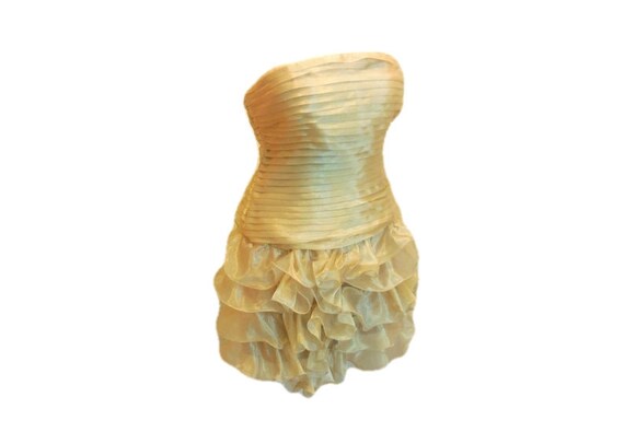 Dress Strapless Ruffled Gold Organza Sheer