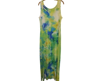 Maxi Dress 2X Jersey Stretchy neon tie dye colorful long sleeveless summer sundress plus size