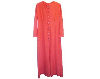 1970s Vintage Dressing Gown Robe Orange floor length long sleeve retro