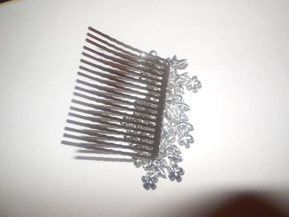 Hair Comb Rhinestones White Pearl Silver Tone Bri… - image 3