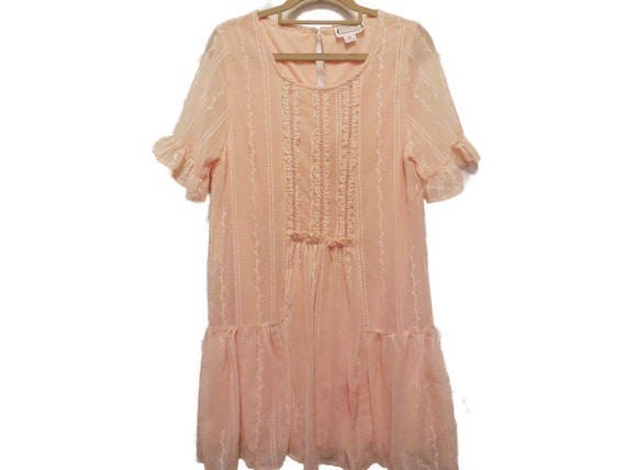 Dress Chiffon Peach Short Sleeve Romantic Feminin… - image 2