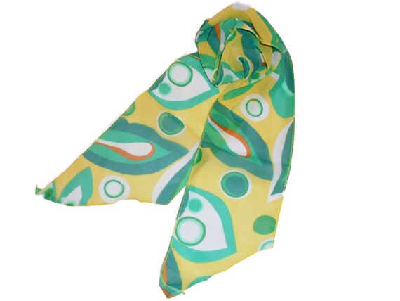 Scarf Psychodelic Head Wrap Chiffon Yellow Green … - image 2