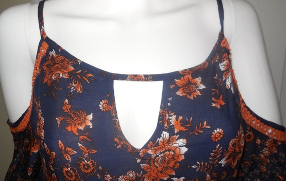 Dress Floral A-line boho tunic navy blue - image 2