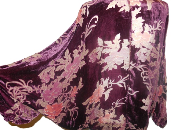 Vintage Velvet Kimono Jacket Cardigan Floral - image 5