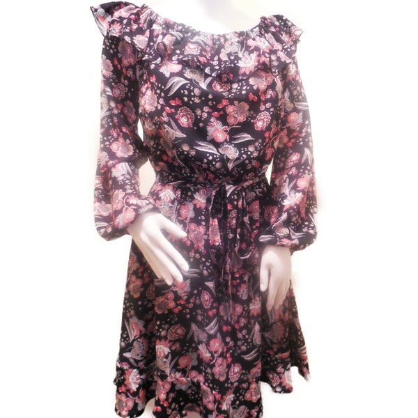 Dress MEDIUM Floral Long Sleeve Ruffled Off Shoulder party dress