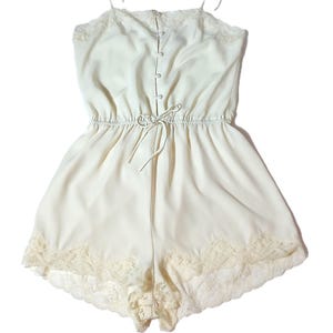 Vintage Teddy Victoria&#39;s Secret Gold Label Bodysuit Romper cream color lace trimmed one-piece lingerie romantic undergarment feminine