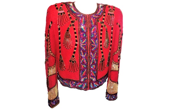 1980s Vintage Jacket Laurence Kazar Beaded Sequins