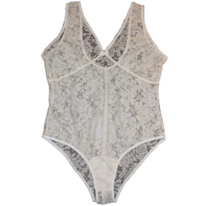 1980s Vintage Teddy Bodysuit XL Stretch Lace Ivory Color Lingerie Undergarment Intimates