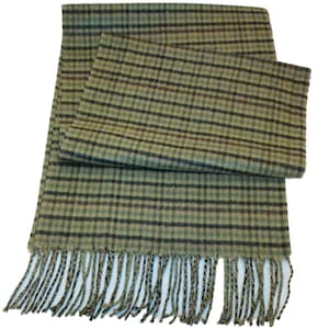 Scarf Plaid Fringed Green-Brown Winter Wear Cold Weather Unisex