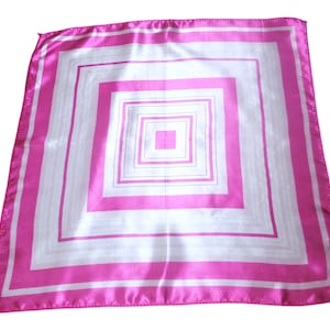 Vintage Scarf 19&quot; x 19&quot; Square Satin pink geometric print neckerchief retro