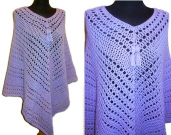 Poncho Crochet  Tussled Exclusive Handmade "Young Witch" light purple