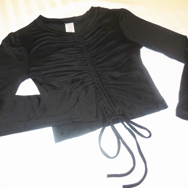 Cropped Top Black Slim Fit Long Sleeve tee t-shirt blouse