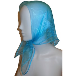 Vintage Scarf Square 22&quot; x 22&quot; blue organza see-through neckerchief