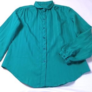 Vintage Blouse Long Sleeve Button-down turquoise color dressy shirt top wear to work