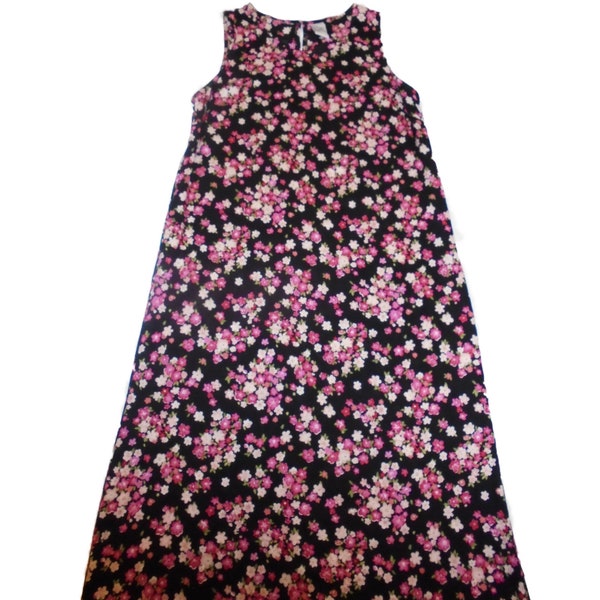 1980s Vintage Maxi Dress Size 6 Sleeveless black pink floral summer sundress