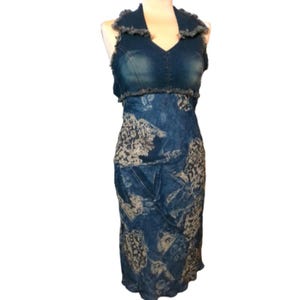 Vintage Y2K Denim Dress XS open back sleeveless sundress blue