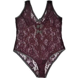 1990s Vintage Teddy Bodysuit XL Stretch Lace Maroon Color Lingerie Undergarment Intimates