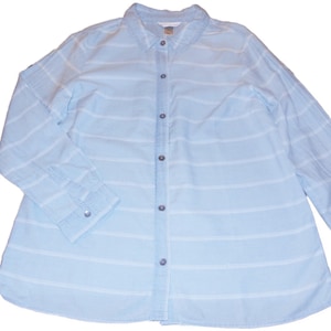 Shirt button-down Blouse Long Sleeve Top Blue Striped cotton blend