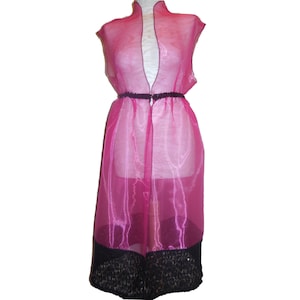 Vintage Rare Evening Duster Coat SMALL long jacket Pink Sheer Organza lighweight speacial occasion