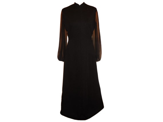 1960s Vintage Maxi Dress Lady Carol Black Long Sle