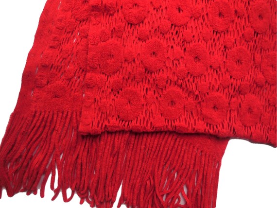 Vintage Shawl Red Long Fringle Lace Scarf Shoulde… - image 3