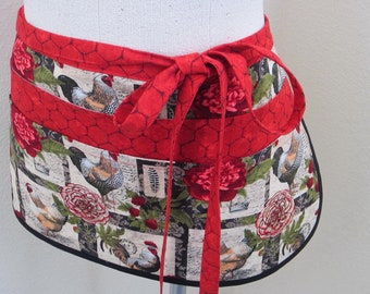 gardening apron - roosters & roses - French rooster fabric - gardener gift - garden apron - utility apron - retirement gift