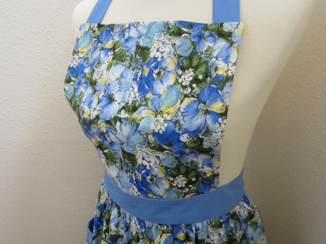 Summer Apron Cottage Chic Blue Flowered
