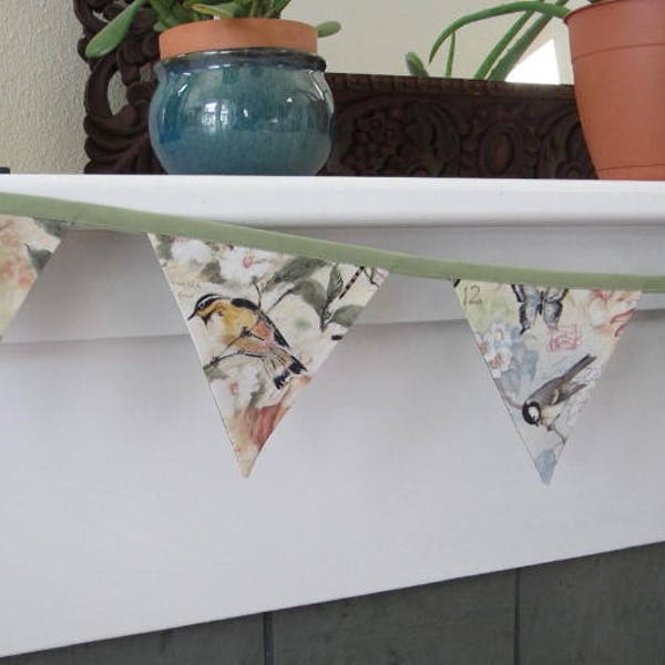 bird banner, spring bunting, Easter, mantel decor, cottage chic, fabric banner, spring banner, spring decor, Easter decor, Mothers Day