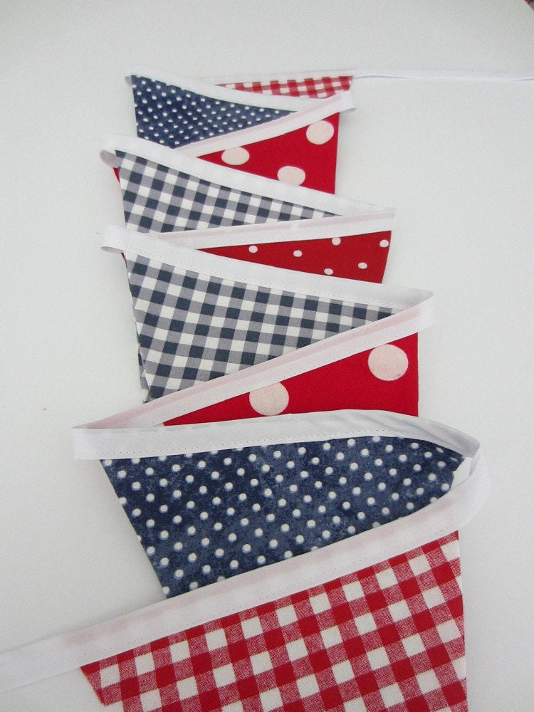 July 4 Banner - Red White Blue Bunting – Farmhouse Style Gingham Polka ...