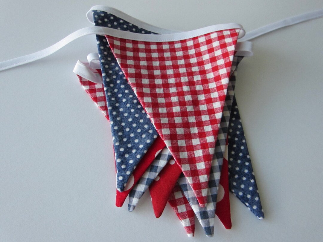 July 4 Banner - Red White Blue Bunting – Farmhouse Style Gingham Polka ...