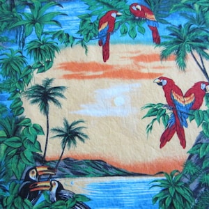 tropical print - destash fabric - parrots - toucans - beach - sun - ocean - one yard 24 inches long - preshrunk - 100% cotton fabric