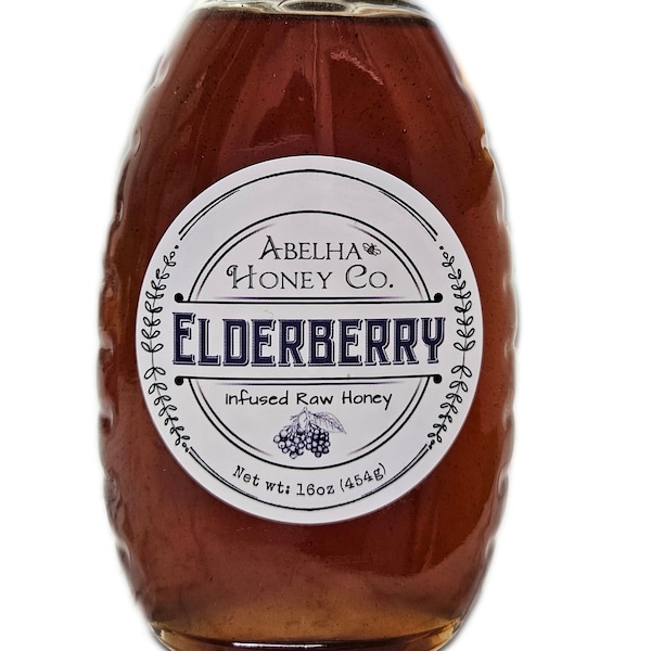 Elderberry Gourmet Infused Honey | 16 oz glass jar | Raw Pure Local | Immune Support | Antioxidant | Small Batches | Gift | Sustainable