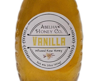 Vanilla Gourmet Infused Honey | 16 oz glass jar | Raw Pure Local | Artisan | Vanilla Bean | Small Batches | Gift | Sustainable