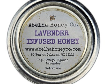 Lavender Gourmet Infused Honey | 4 oz Glass Jar | Raw Pure Local | Organic | Artisan | Small Batch | Antioxidant | Sleep Gift | Sustainable