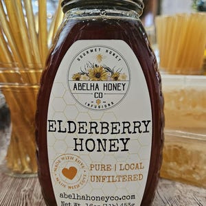 Elderberry Gourmet Infused Honey | 16 oz glass jar | Raw Pure Local | Immune Support | Antioxidant | Small Batch