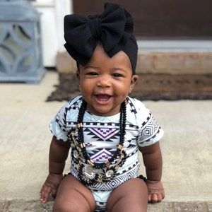 Black Bow - Black Headwrap - Black Bow - Baby Bow - Girls Bow - Big Black Bow - Large Black Bow - Permanently Sewn Stretchy Wrap