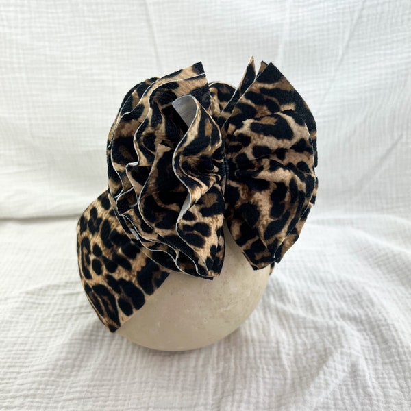 Leopard Ruffle Bow - Shredded Wrap - Pull Proof - Baby Bow