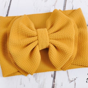 Mustard Bow - Stretchy Mustard Headwrap - Permanently Sewn Wrap - Mustard Bow - Baby Bow - Girls Bow - Big Bow - Large Bow