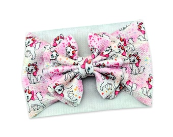 Marie Headwrap - Baby to Adult Bow - Pull Proof - Permanently Sewn - Big Bow - Clip - Messy Bow