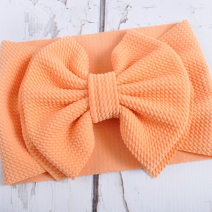 Cantaloupe Bow - Stretchy Melon Headwrap - Permanently Sewn Wrap - Big Bow - Baby Bow - Girls Bow - Cantaloupe Headband