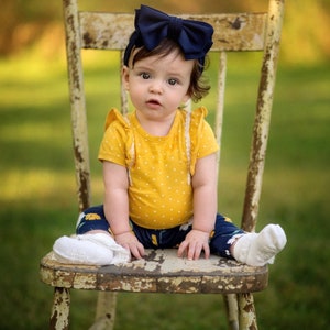 Navy Bow Navy Headwrap Navy Bow Baby Bow Girls Bow Navy Headband Big Bow Permanently Sewn Stretchy Wrap image 2