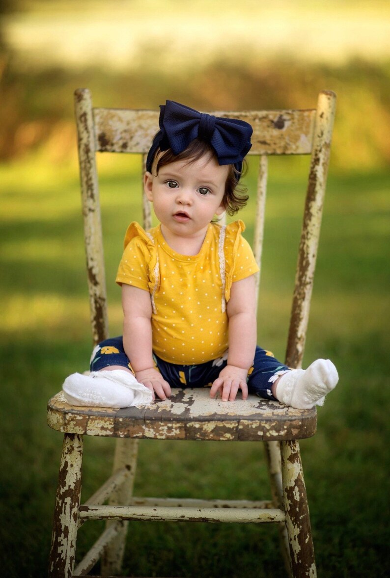 Navy Bow Navy Headwrap Navy Bow Baby Bow Girls Bow Navy Headband Big Bow Permanently Sewn Stretchy Wrap image 2