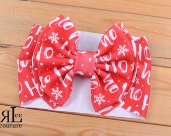 Ho Ho Ho Headwrap - Christmas Bow - Pull Proof - Permanently Sewn - Big Bow - Clip - Messy Bow