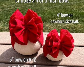 Red Shredded Baby Bow Headwrap - Permanently Sewn - Newborn to Adult Sizes - Hair Clip