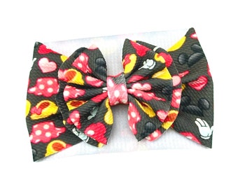 Faded Black Mouse Headwrap - Baby to Adult Bow - Pull Proof - Permanently Sewn - Big Bow - Clip - Messy Bow